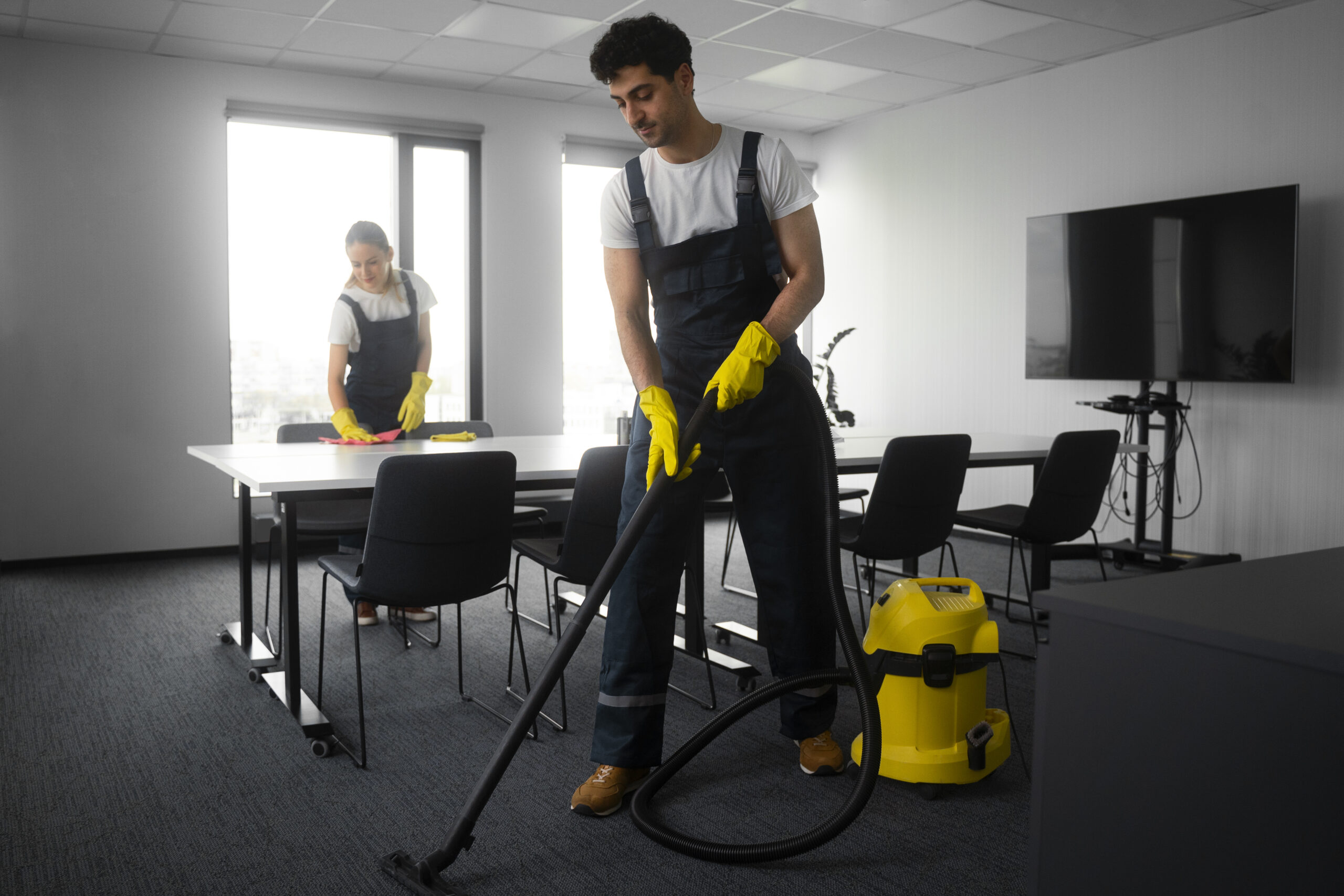 full shot people cleaning office scaled